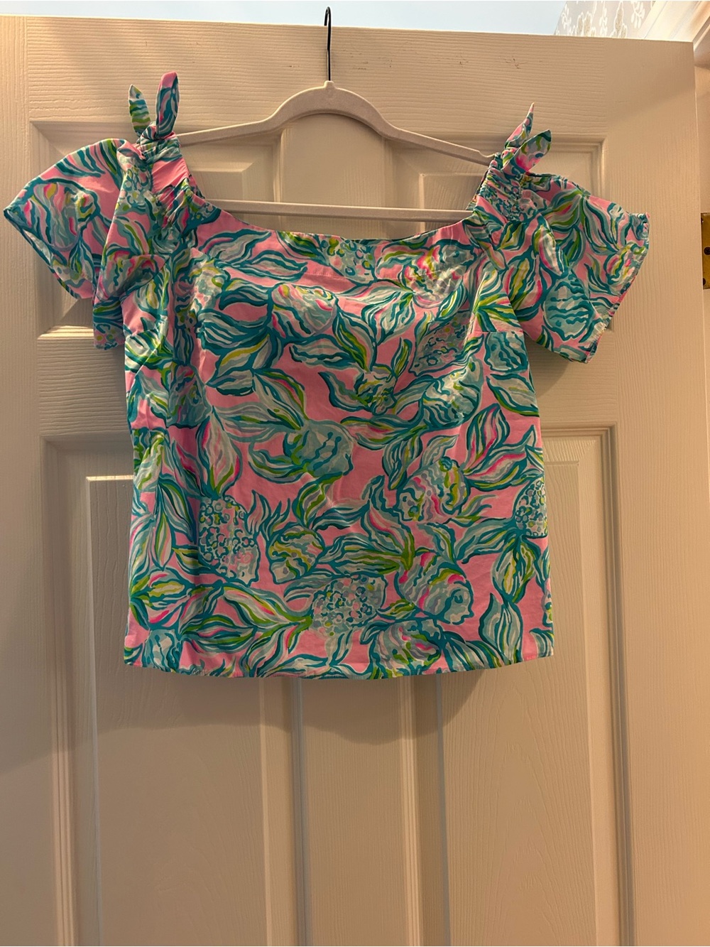 Pink Floral Off-Shoulder Tie-Sleeve Top